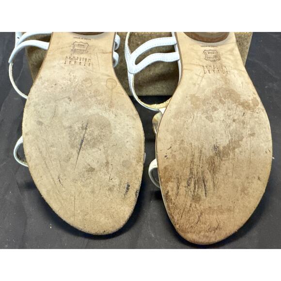 Stuart Weitzman White Tortoise Shell Patent Leather Sandals Women’s 6.5 Shoes - Picture 14 of 15